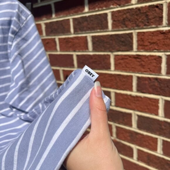 Obey Organic Purple Striped Short Sleeve T-shirt Men's Medium - Picture 4 of 8